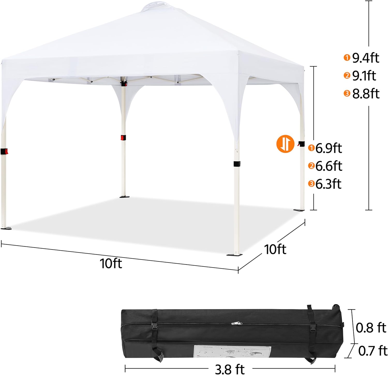 Yaheetech 10x10 Pop Up Canopy Tent with Vent, Easy Set Up Tent, Instant Sun Shelter Canopy with Wheeled Bag, 4 Sandbags, 12 Stakes & 4 Ropes, for Parties, Beach, Outdoor, White - Image 3