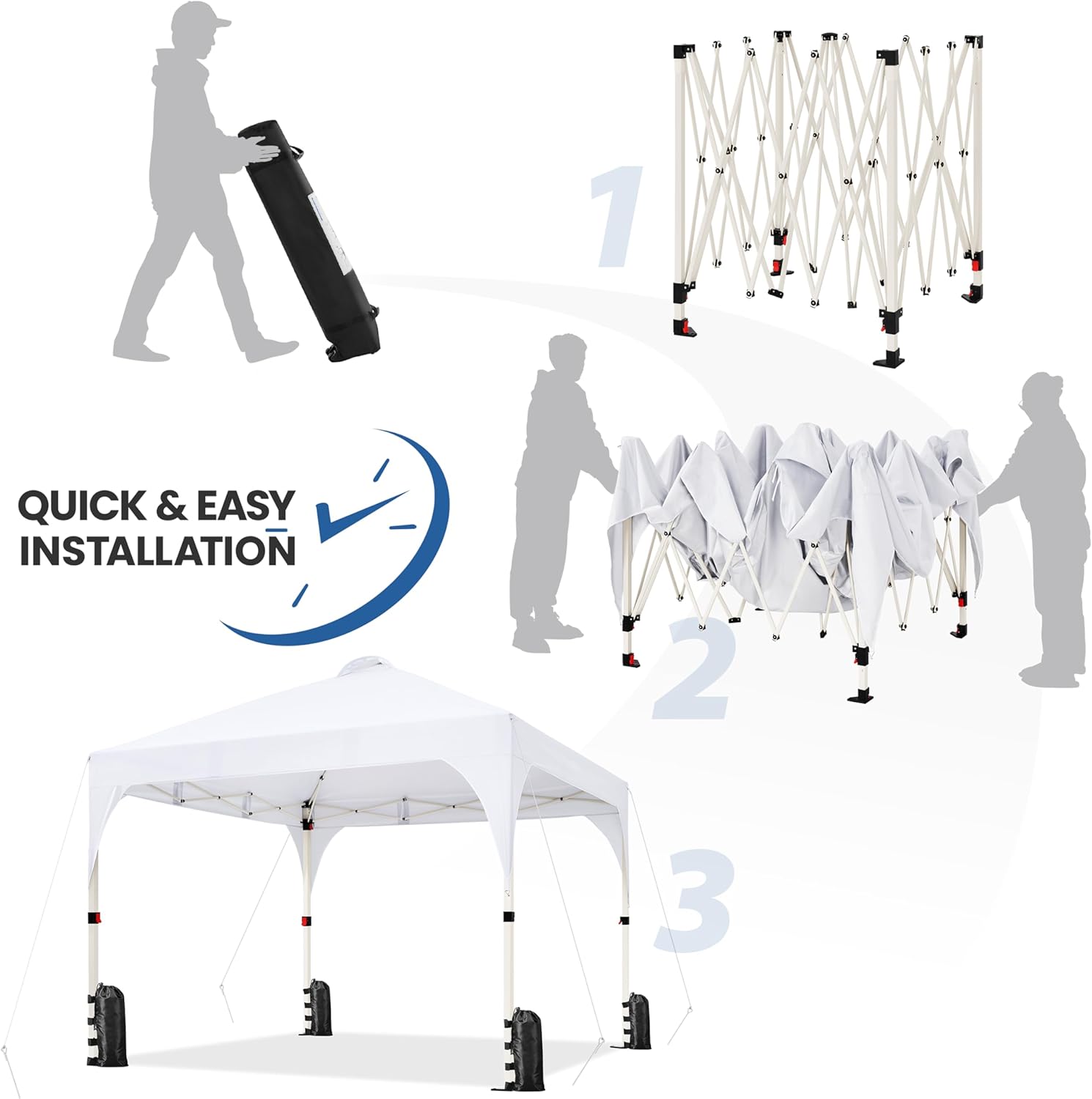 Yaheetech 10x10 Pop Up Canopy Tent with Vent, Easy Set Up Tent, Instant Sun Shelter Canopy with Wheeled Bag, 4 Sandbags, 12 Stakes & 4 Ropes, for Parties, Beach, Outdoor, White - Image 5