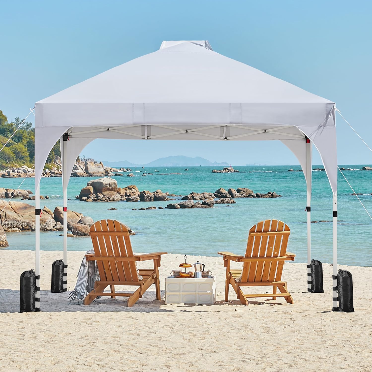 Yaheetech 10x10 Pop Up Canopy Tent with Vent, Easy Set Up Tent, Instant Sun Shelter Canopy with Wheeled Bag, 4 Sandbags, 12 Stakes & 4 Ropes, for Parties, Beach, Outdoor, White - Image 9
